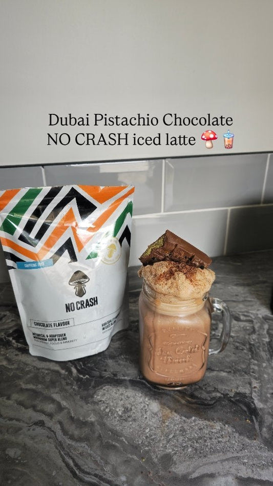 Dubai Pistachio Chocolate NO CRASH Iced Latte Recipe | Functional Mushroom Drink